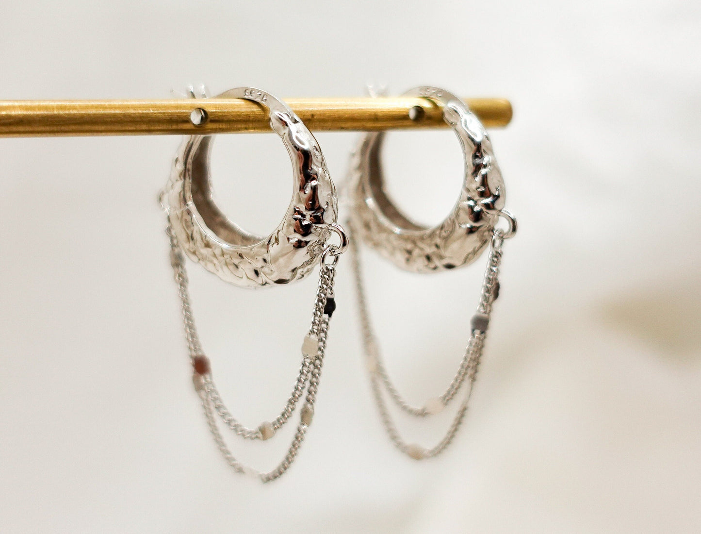 Sterling Silver Textured Tassel Hoop Earrings - Elegant Lightweight Design