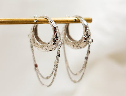 Sterling Silver Textured Hoop Earrings, Elegant Light Weight Small Everyday Hoop Earrings, Tassel Hoop Earrings, gift for her, gift for mom