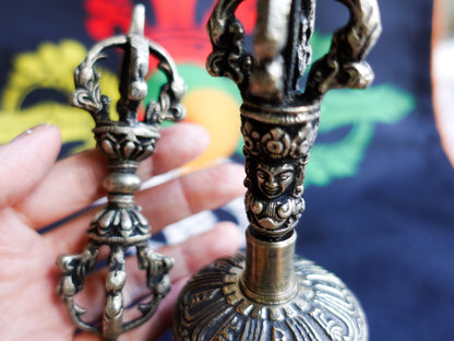 6" White Copper Tibetan Vajra Dorje Bell Set, Home Gift Chakra Meditation Mindfulness tools, Home Decor, Handmade Buddhist Birthday