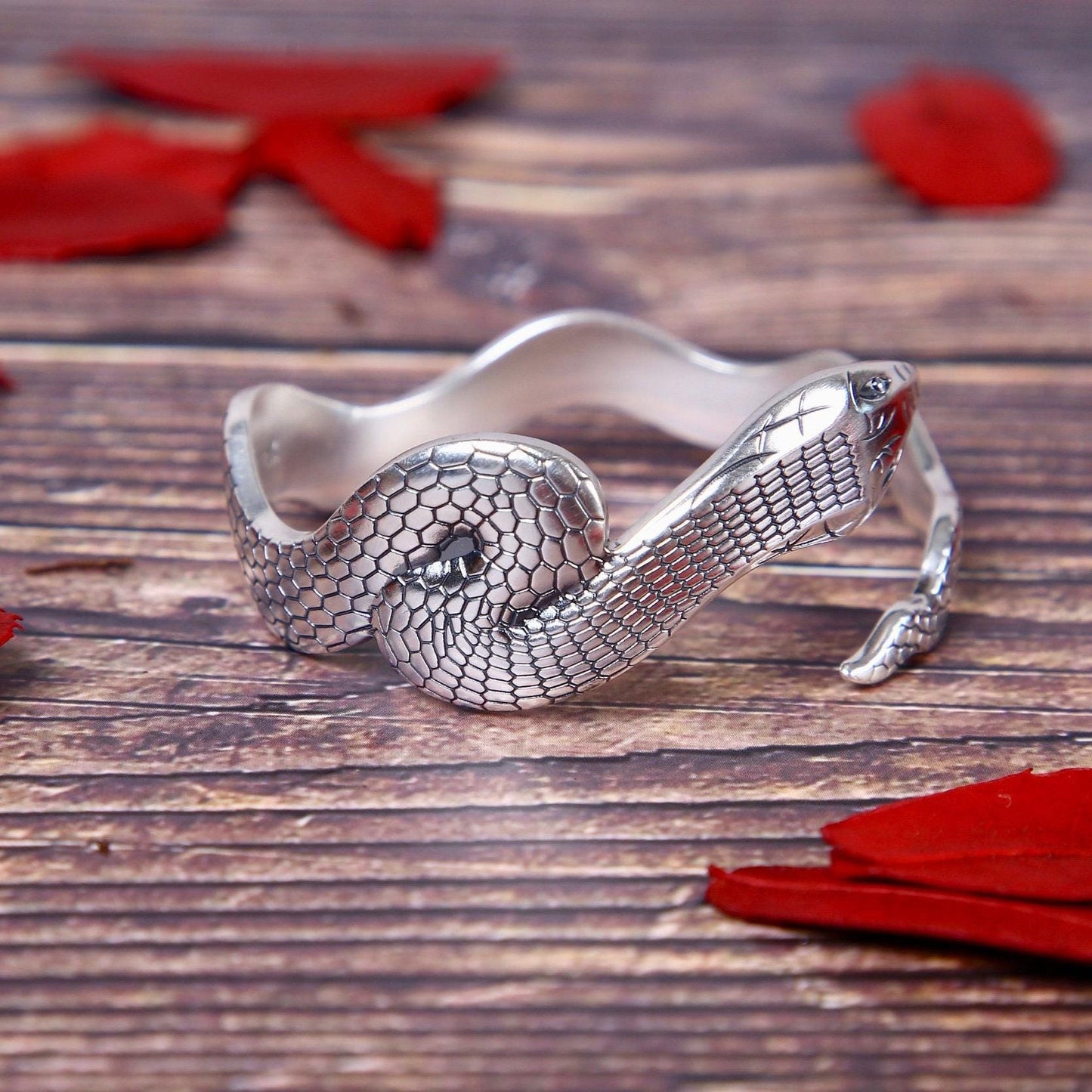 Sterling Silver Snake Cuff Bracelet ,Fine Silver Snake Bangle,  Statement Bracelet, Snake Lover Jewelry, Gift for Her / Him