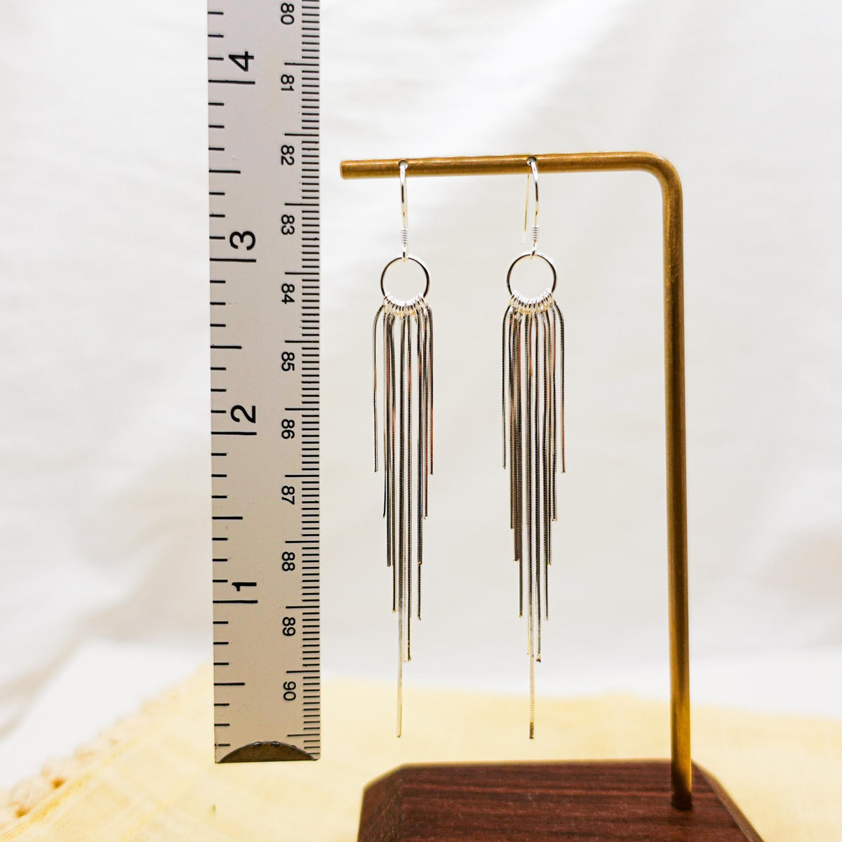 Shiny Sterling Silver Tassel Earrings, Elegant Long Statement Gift for her