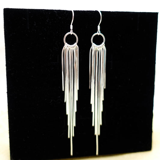 Shiny Sterling Silver Tassel Earrings, Elegant Long Earrings, Statement Earrings, Wedding Earrings, Party Dangle Earrings, Gift for her