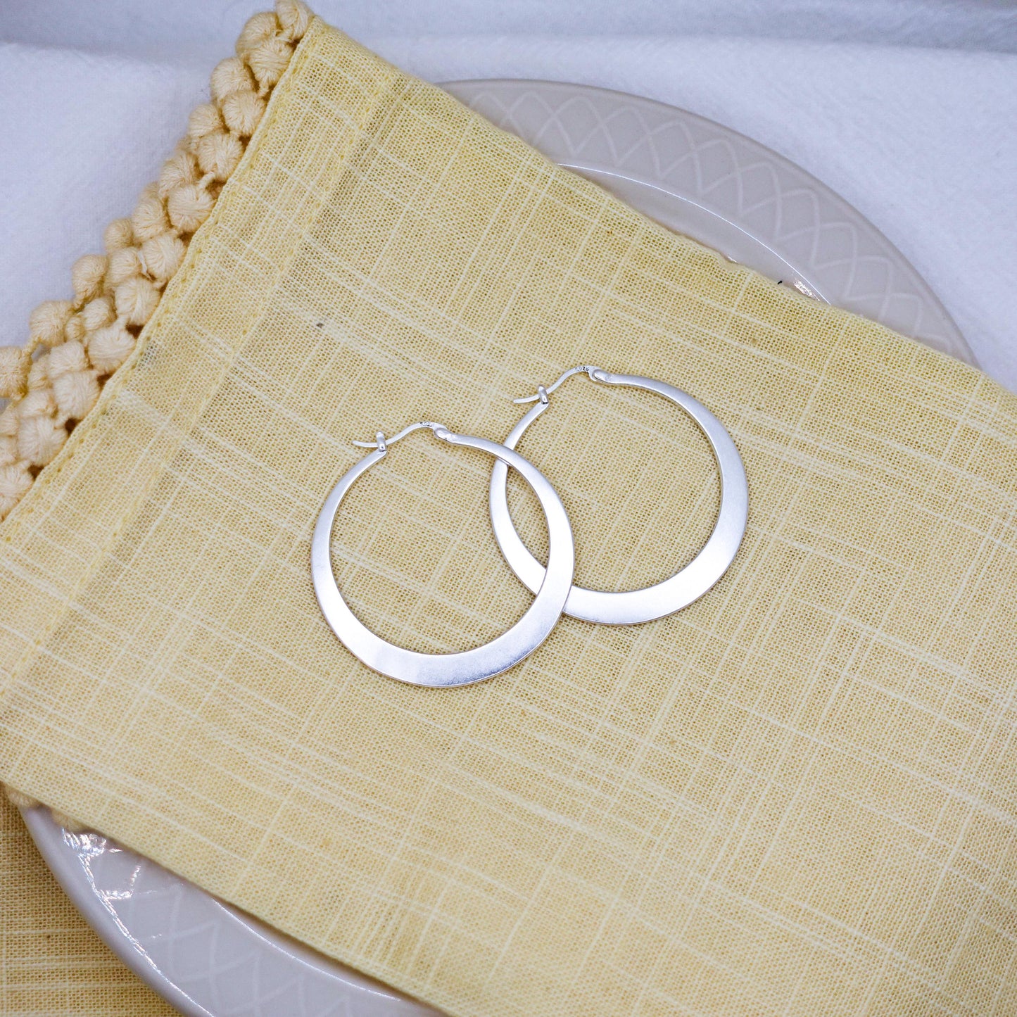 Sterling Silver Large Hoop Earrings, Plain Big Hoops, Minimalist Large Earrings, Modern Silver Hoops, Gift for Her