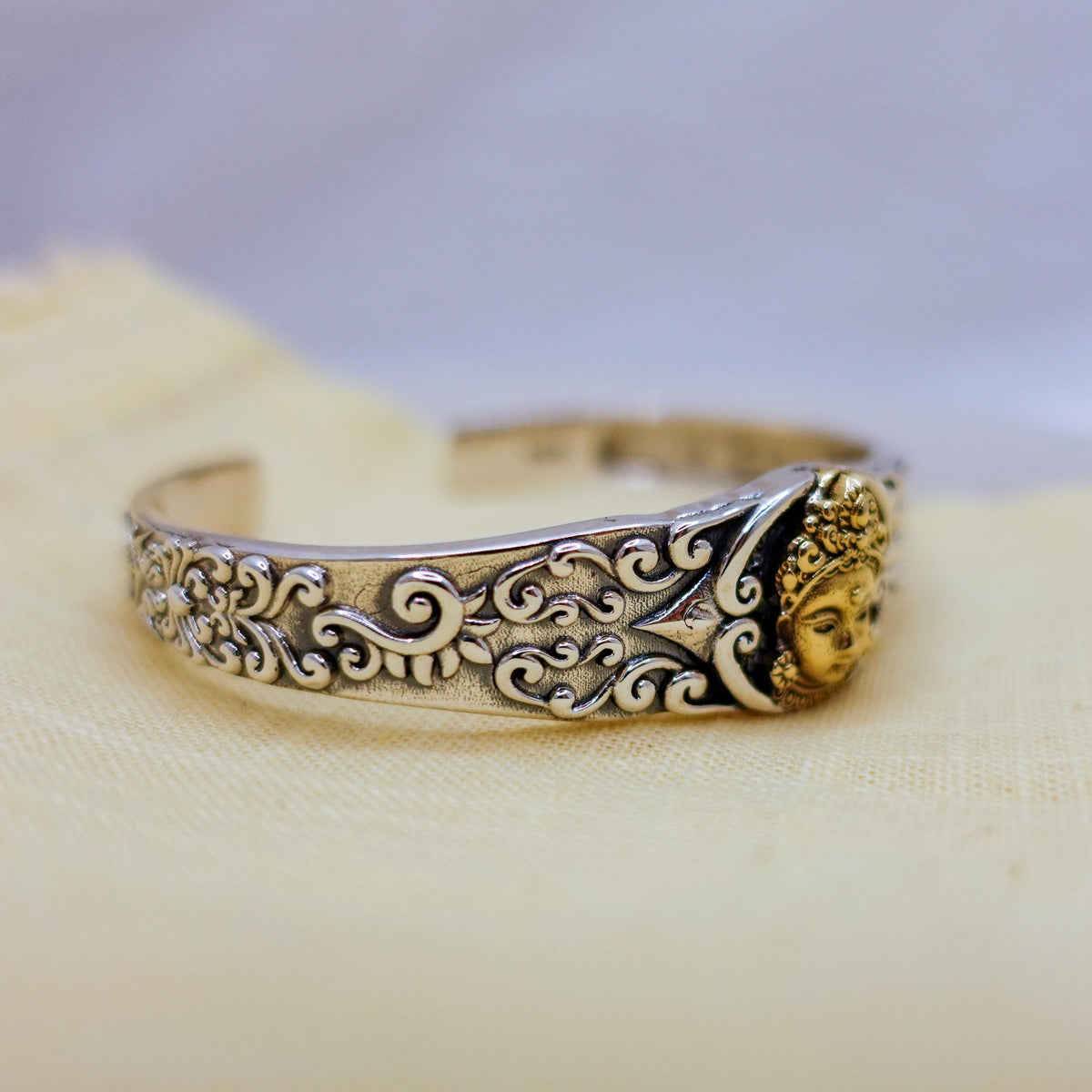 Sterling Silver Two-tone Cuff Bracelet, Tara Protection Jewelry Gift for Her
