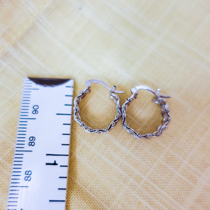 Sterling Silver Huggie Hoop Earrings: Woven Lattice Design