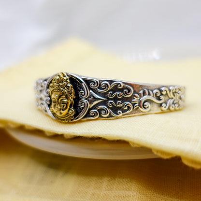 Sterling Silver Two-tone Cuff Bracelet, Tara Protection Jewelry Gift for Her