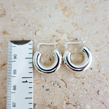 Sterling Silver Chubby Hoop Earrings, Lightweight Chunky Hoops Jewelry Gift for Her