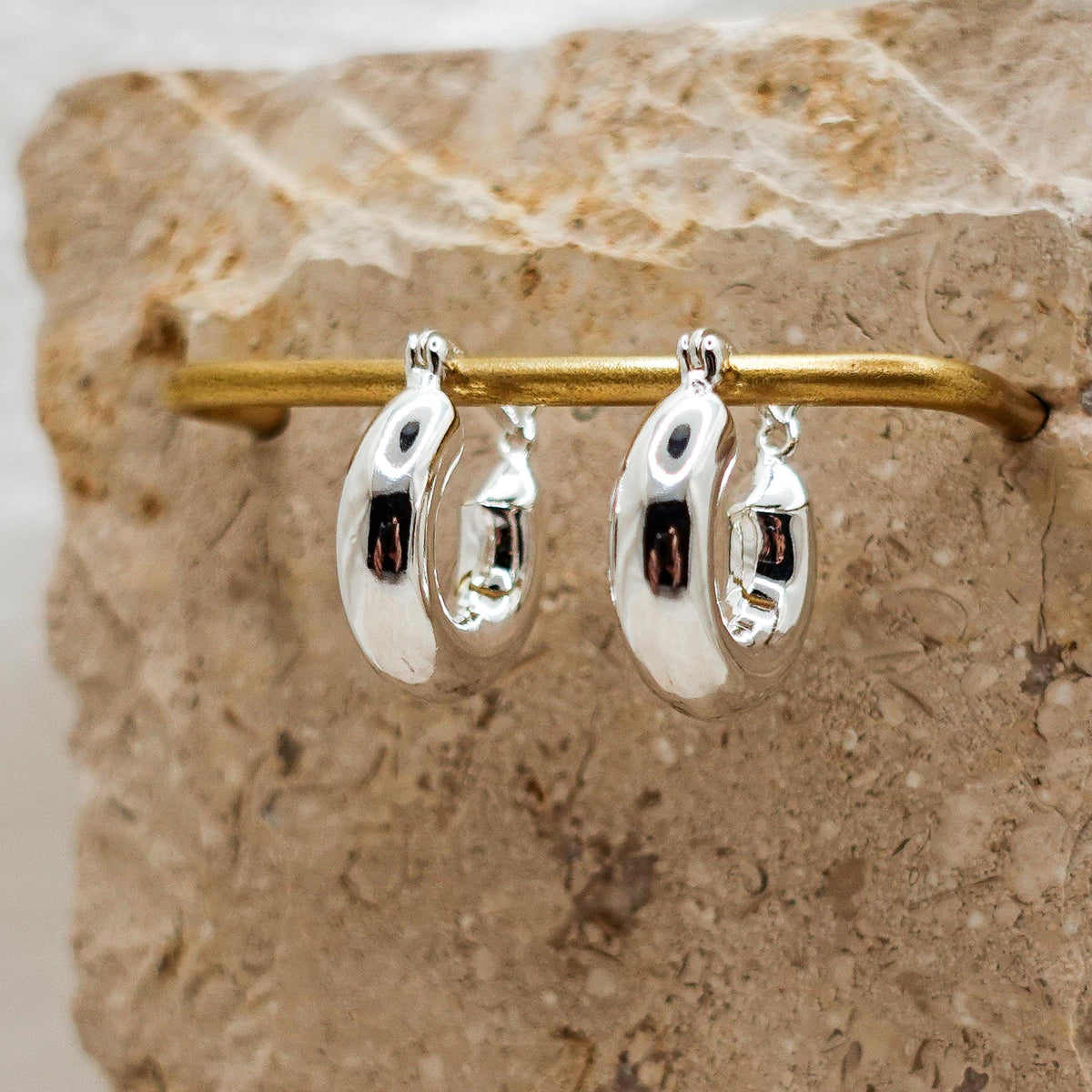 Sterling Silver Chubby Hoop Earrings, Lightweight Chunky Hoops Jewelry Gift for Her