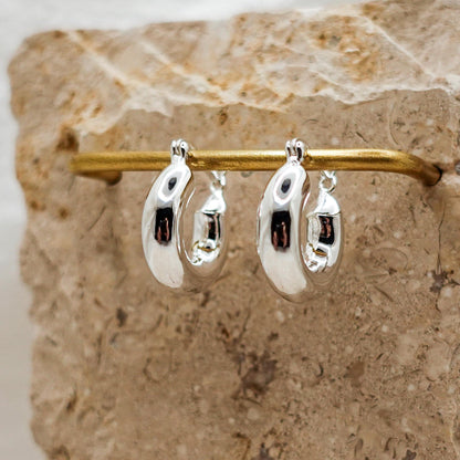 Sterling Silver Chubby Hoop Earrings, Lightweight Chunky Hoops Jewelry Gift for Her