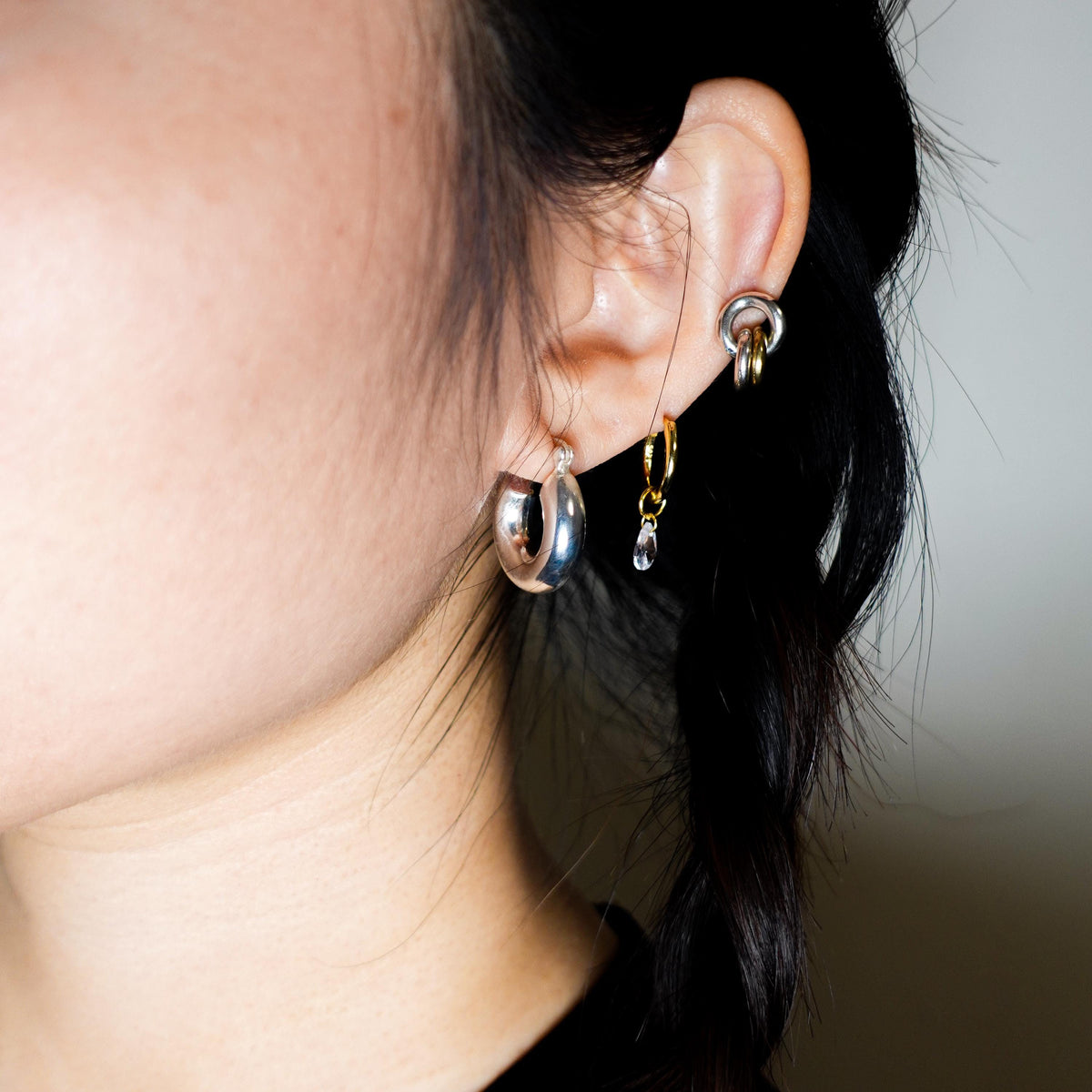 Sterling Silver Chubby Hoop Earrings, Lightweight Chunky Hoops Jewelry Gift for Her