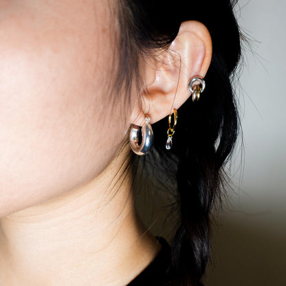 Sterling Silver Chubby Hoop Earrings, Lightweight Chunky Hoops Jewelry Gift for Her