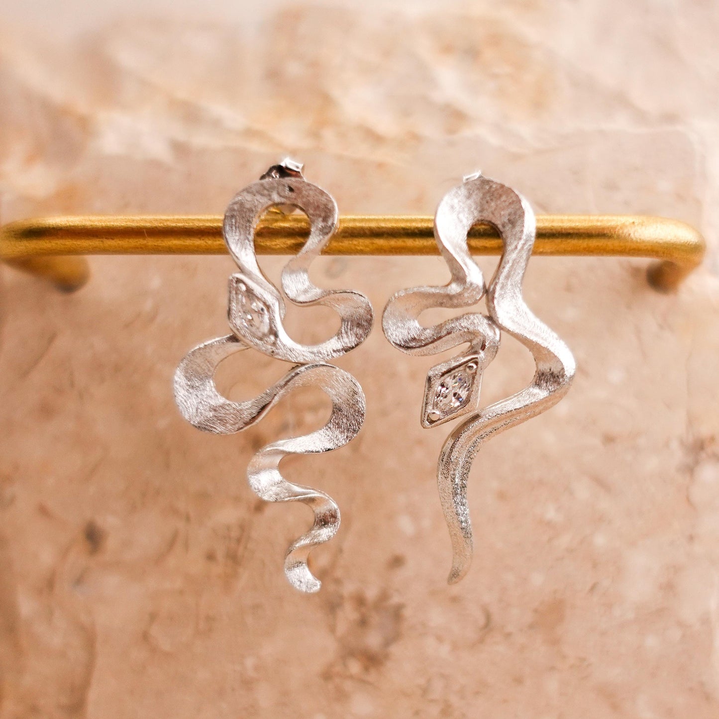Sterling Silver Asymmetrical Snake Earrings: Boho Serpent Jewelry