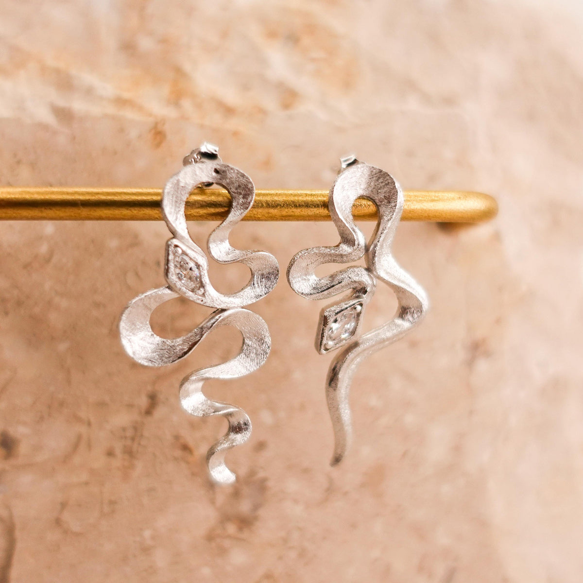 Sterling Silver Asymmetrical Snake Earrings: Boho Serpent Jewelry