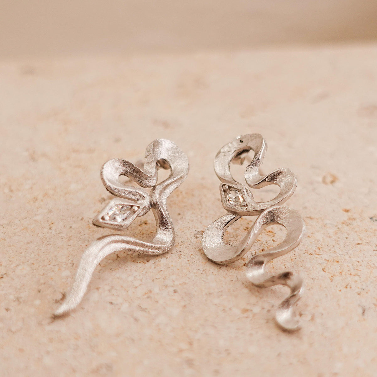 Sterling Silver Asymmetrical Snake Earrings: Boho Serpent Jewelry