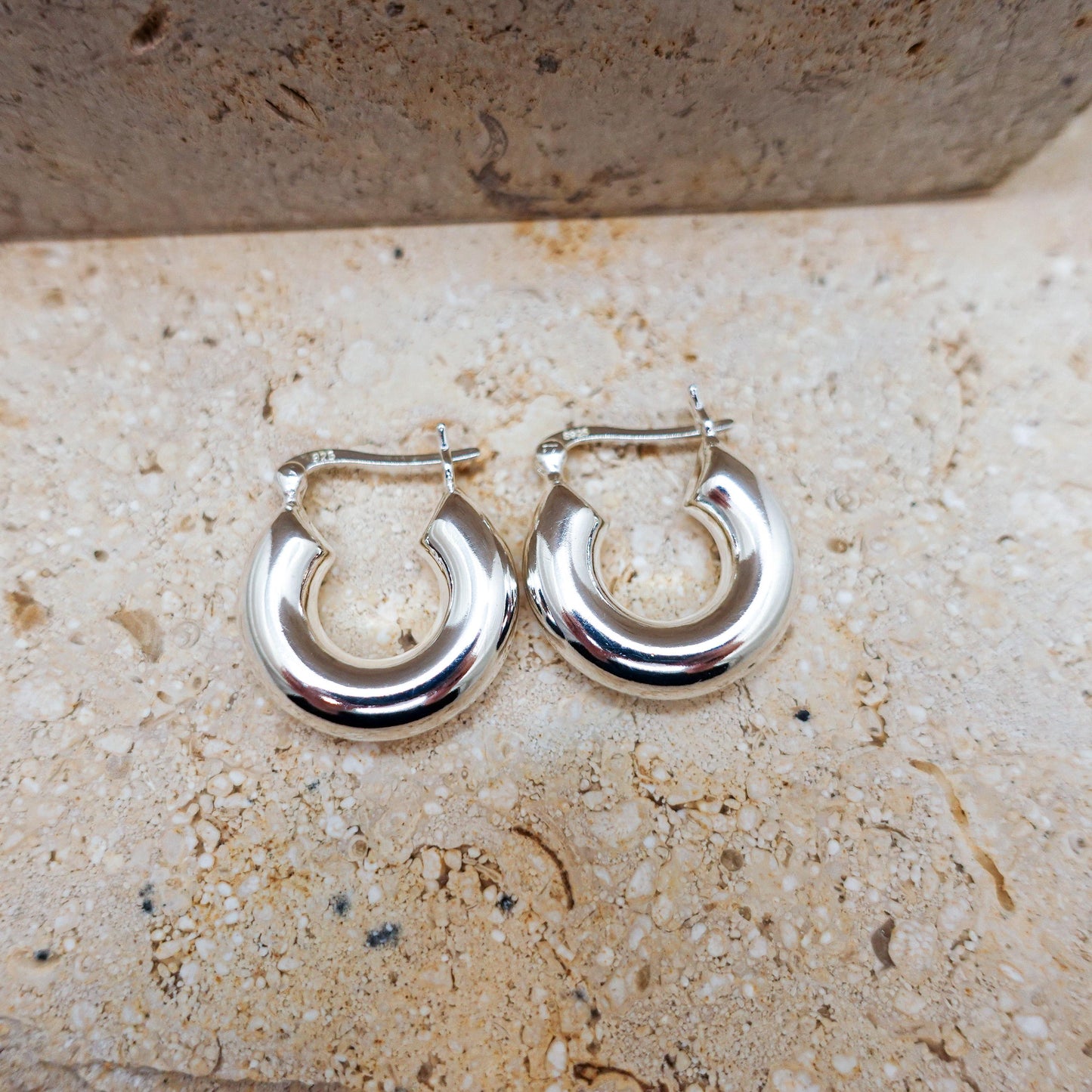 Sterling Silver Chubby Hoop Earrings, Lightweight 1 Inch Hoops