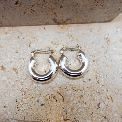 Sterling Silver Chubby Hoop Earrings, Lightweight 1 Inch Hoops