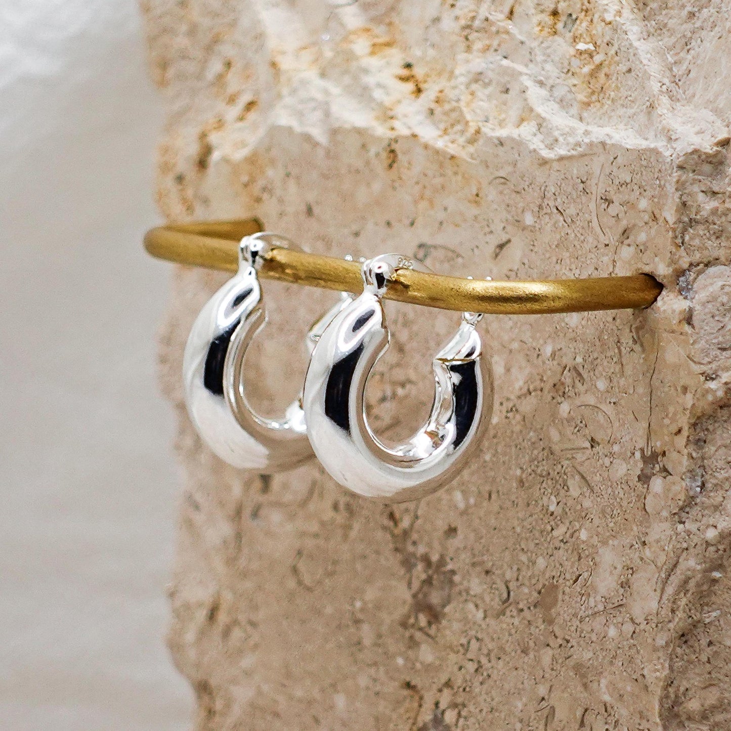 Sterling Silver Chubby Hoop Earrings, Lightweight 1 Inch Hoops
