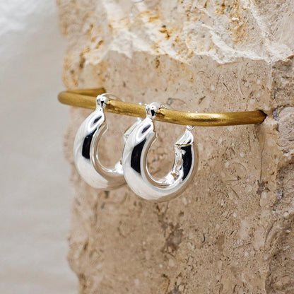 Sterling Silver Chubby Hoop Earrings, Lightweight 1 Inch Hoops
