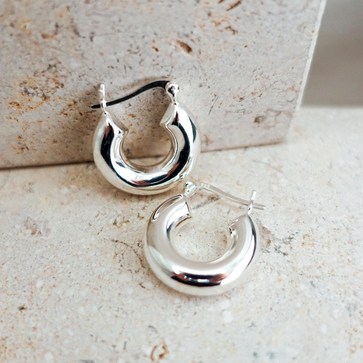 Sterling Silver Chubby Hoop Earrings, Lightweight Chunky Hoops Jewelry Gift for Her