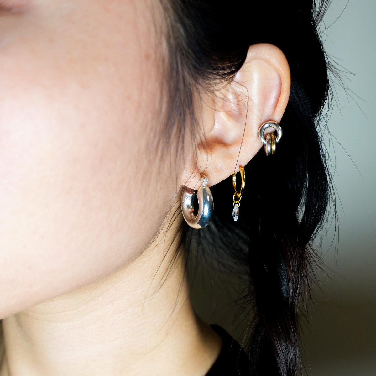 Sterling Silver Chubby Hoop Earrings, Lightweight Chunky Hoops Jewelry Gift for Her