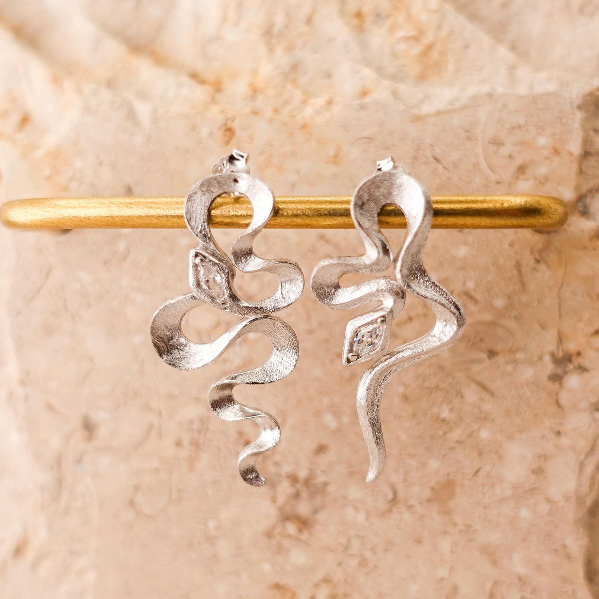 Sterling Silver Asymmetrical Snake Earrings: Boho Serpent Jewelry