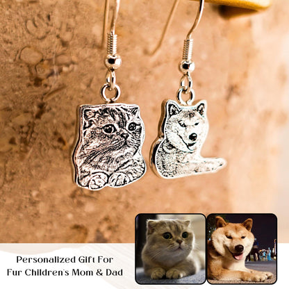 Sterling Silver Custom Pet Portrait Earrings, Personalized Pet Photo Earrings, Cat Dog Pet Lover Jewelry, Birthday Gift for Mom Wedding Gift