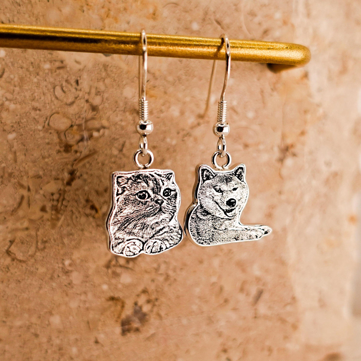 Custom Pet Portrait Earrings: Sterling Silver Personalized Cat & Dog Jewelry Gift