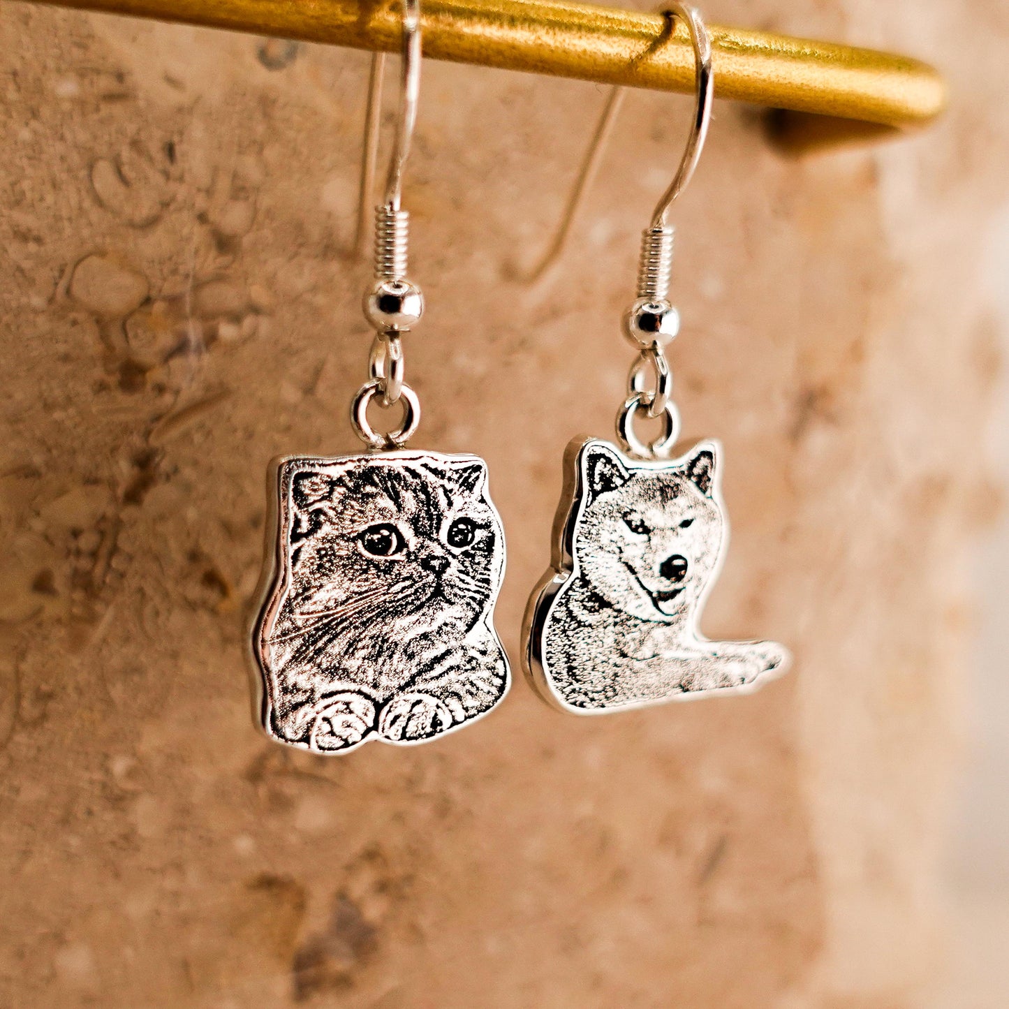 Sterling Silver Custom Pet Portrait Earrings, Personalized Pet Photo Earrings, Cat Dog Pet Lover Jewelry, Birthday Gift for Mom Wedding Gift