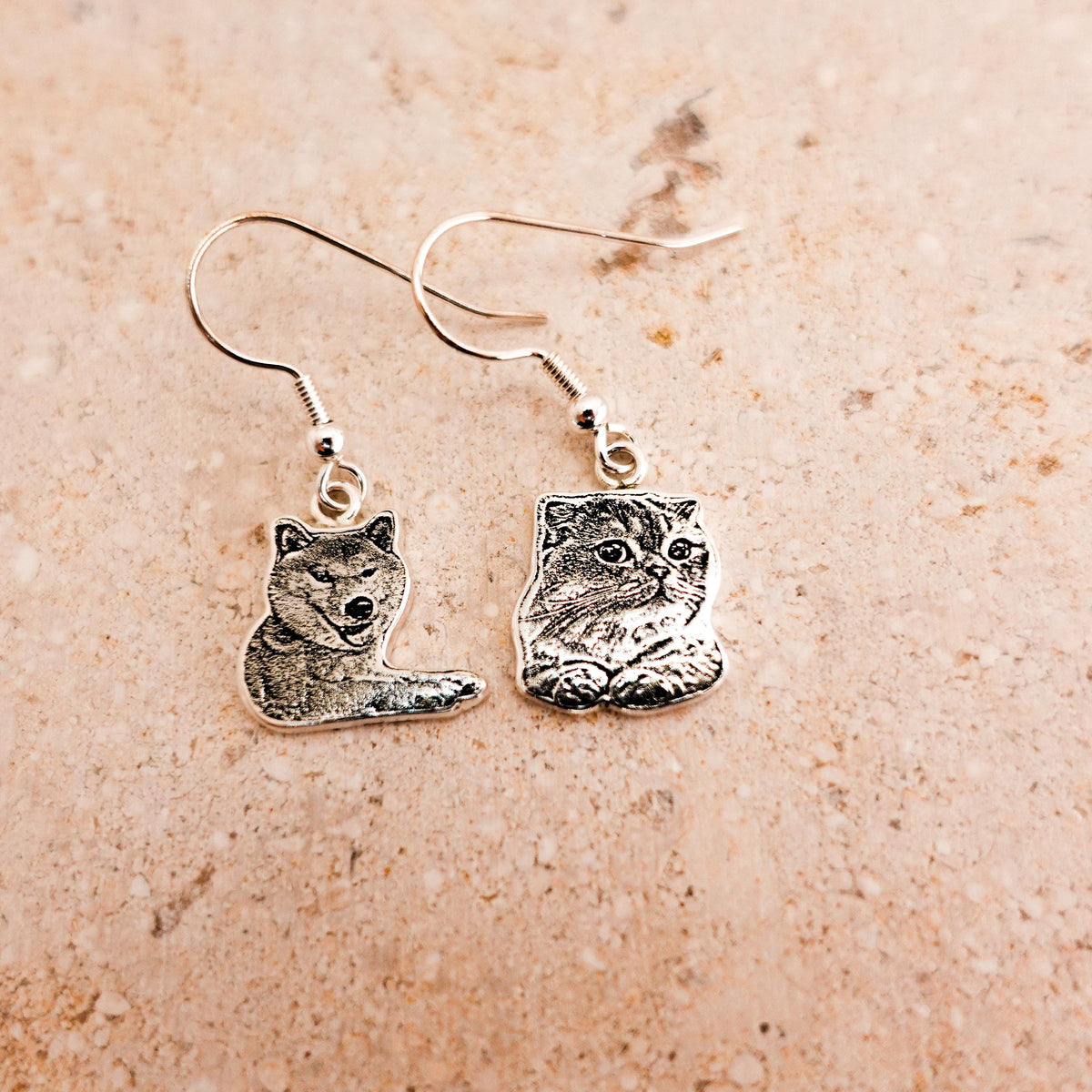 Custom Pet Portrait Earrings: Sterling Silver Personalized Cat & Dog Jewelry Gift