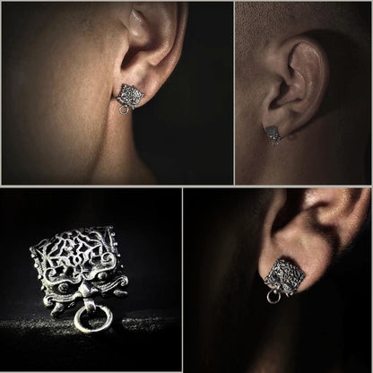 Sterling Silver Mythical Beast Stud Earrings: Gothic Men's Jewelry