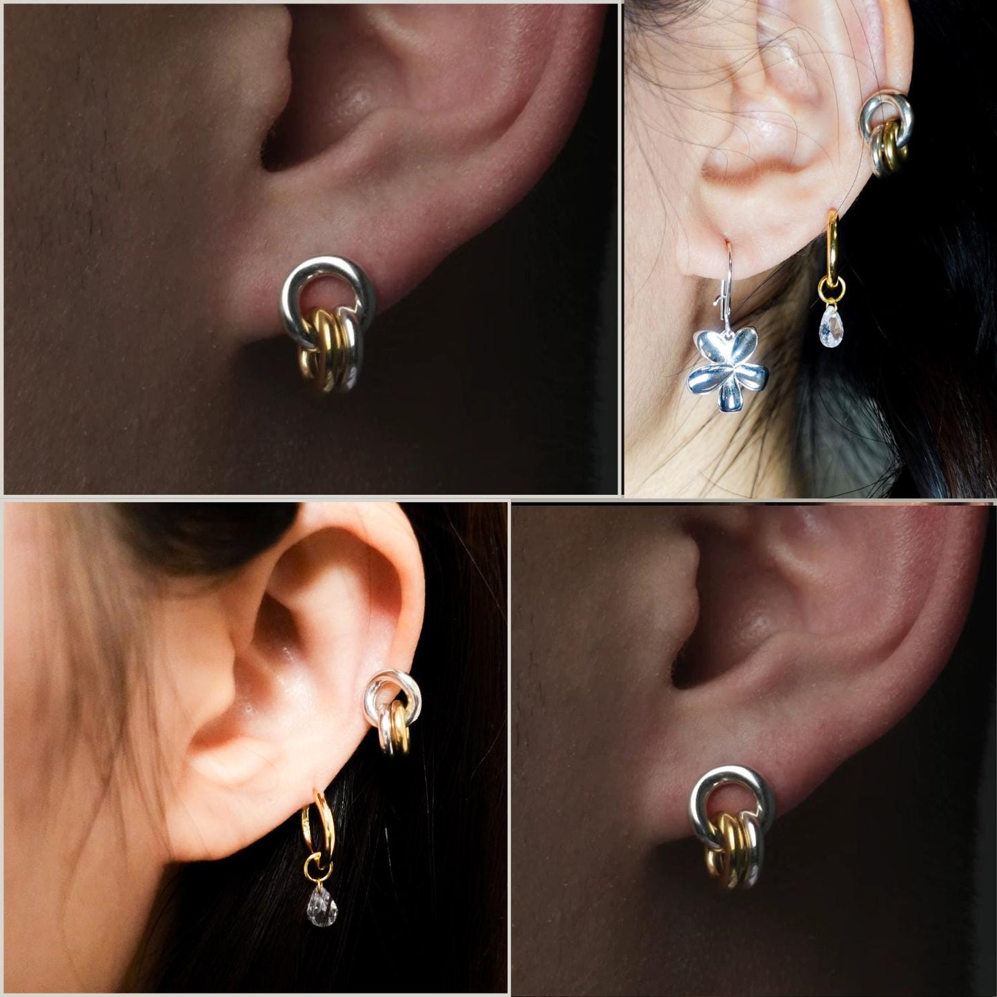 Sterling Silver Triple Hoop Cartilage Earring: Two-Tone Helix Jewelry