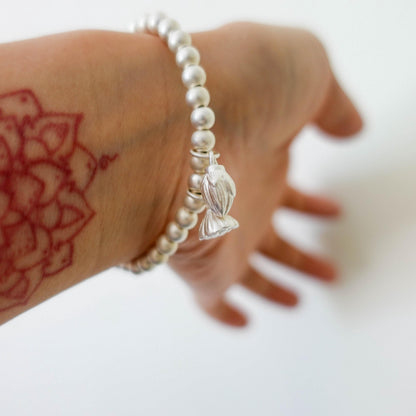 Sterling Silver Lotus Bracelet: Beaded Meditation Jewelry for Mom Her Sister