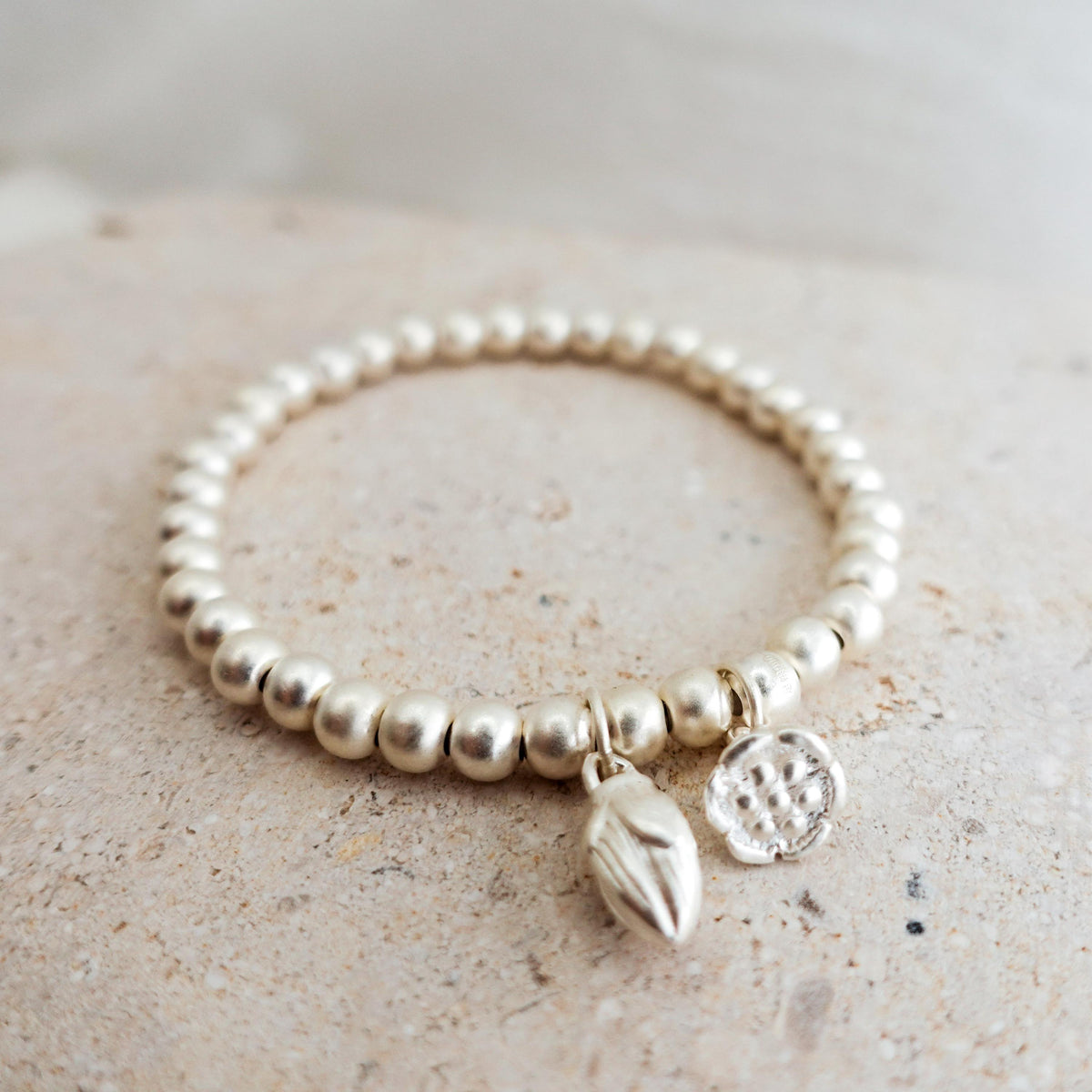 Sterling Silver Lotus Bracelet: Beaded Meditation Jewelry for Mom Her Sister