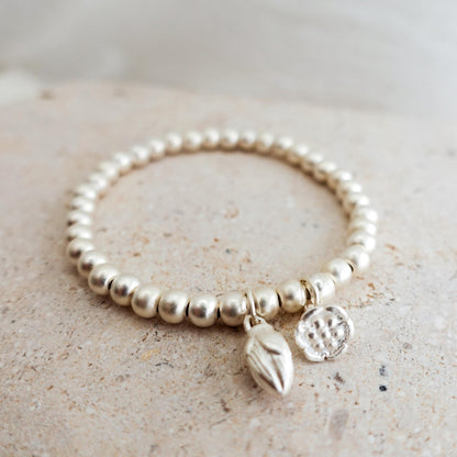 Sterling Silver Lotus Bracelet: Beaded Meditation Jewelry for Mom Her Sister