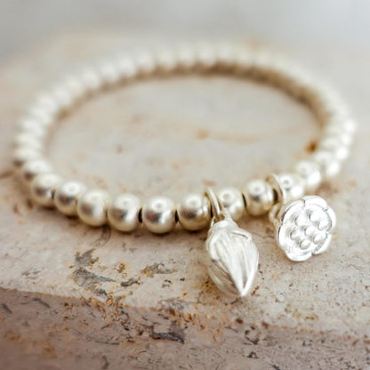 Sterling Silver Lotus Bracelet: Beaded Meditation Jewelry for Mom Her Sister