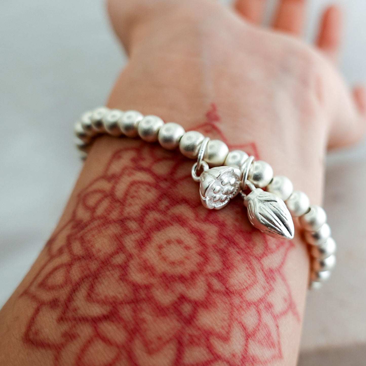 Sterling Silver Lotus Bracelet: Beaded Meditation Jewelry for Mom Her Sister