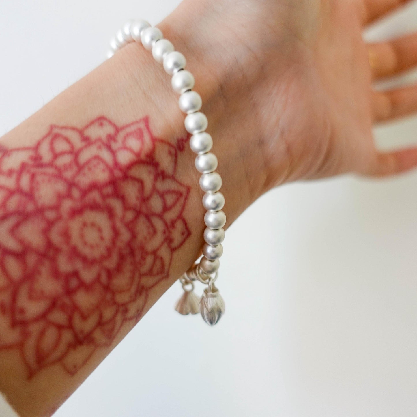 Sterling Silver Lotus Bracelet: Beaded Meditation Jewelry for Mom Her Sister