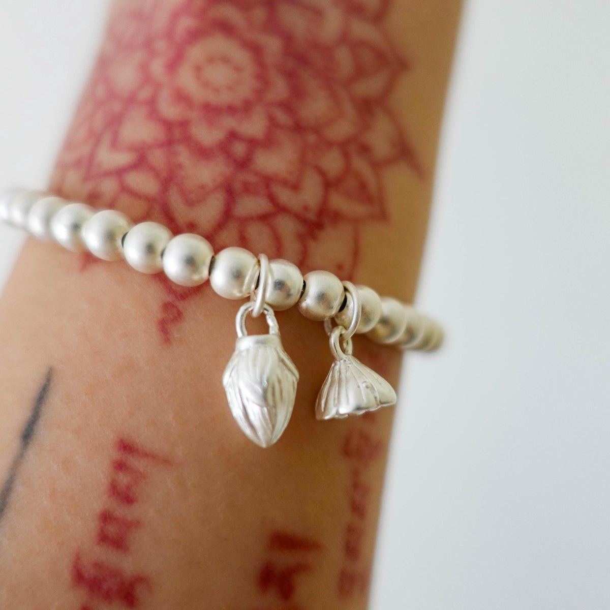 Sterling Silver Lotus Bracelet: Beaded Meditation Jewelry for Mom Her Sister