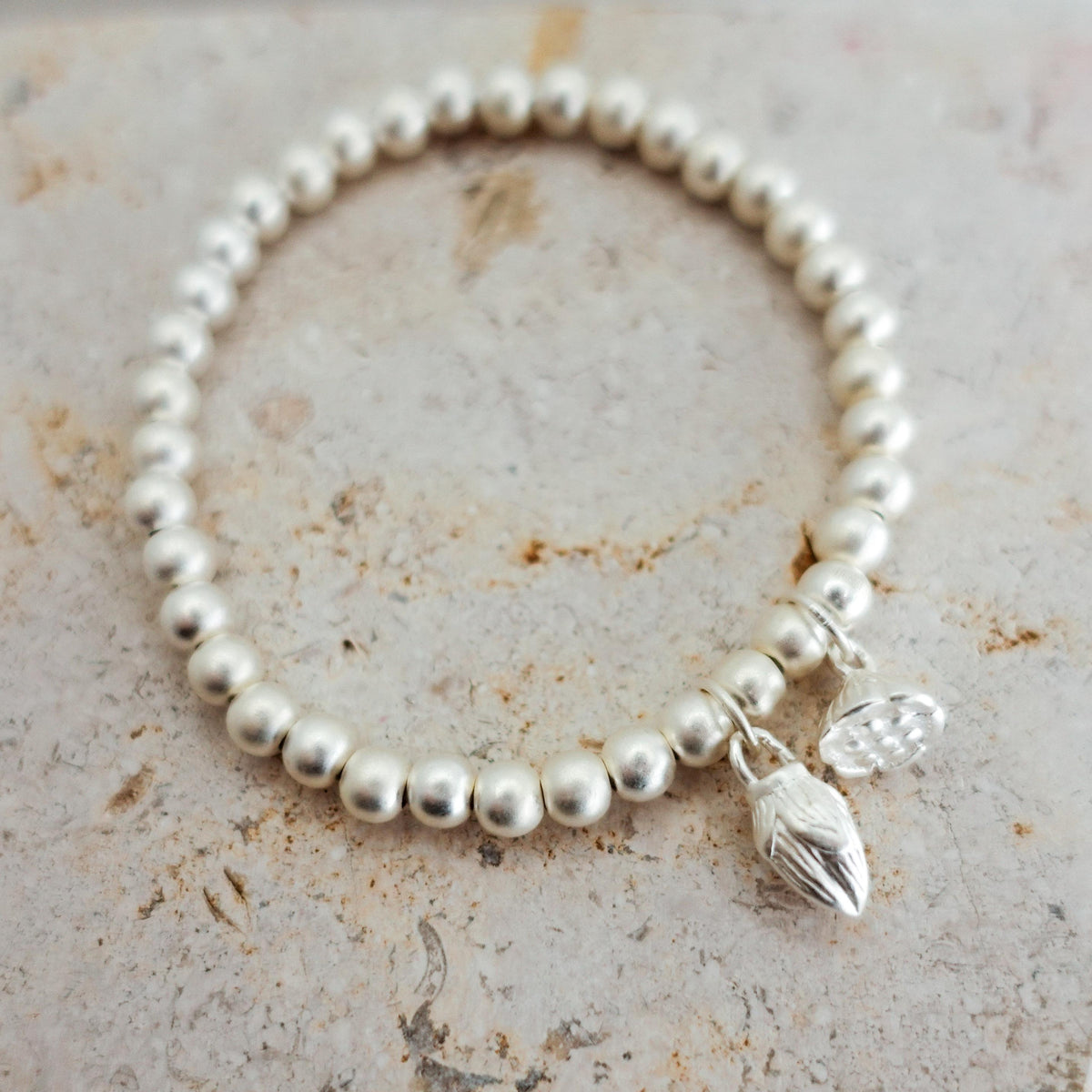 Sterling Silver Lotus Bracelet: Beaded Meditation Jewelry for Mom Her Sister