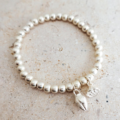 Sterling Silver Lotus Bracelet: Beaded Meditation Jewelry for Mom Her Sister