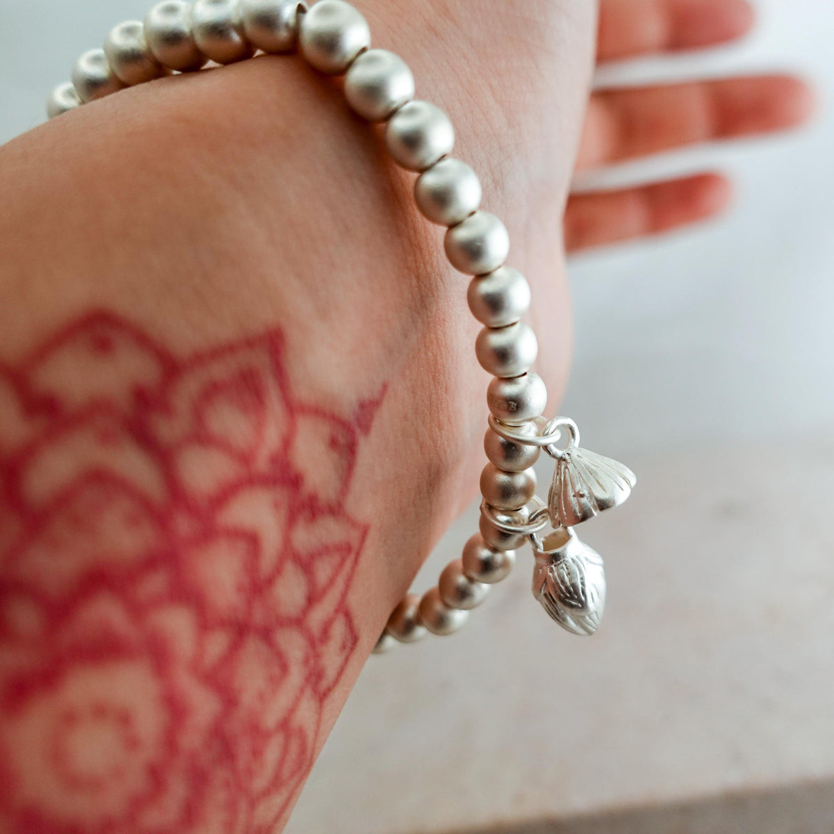 Sterling Silver Lotus Bracelet: Beaded Meditation Jewelry for Mom Her Sister