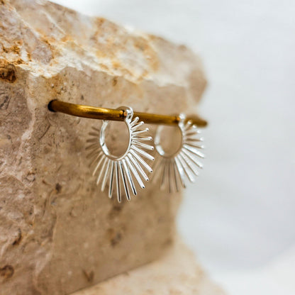 925 Sterling Silver Sunburst Hoop Earrings, Celestial Jewelry Gift for Her Mom Sister