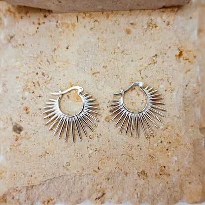 925 Sterling Silver Sunburst Hoop Earrings, Celestial Jewelry Gift for Her Mom Sister