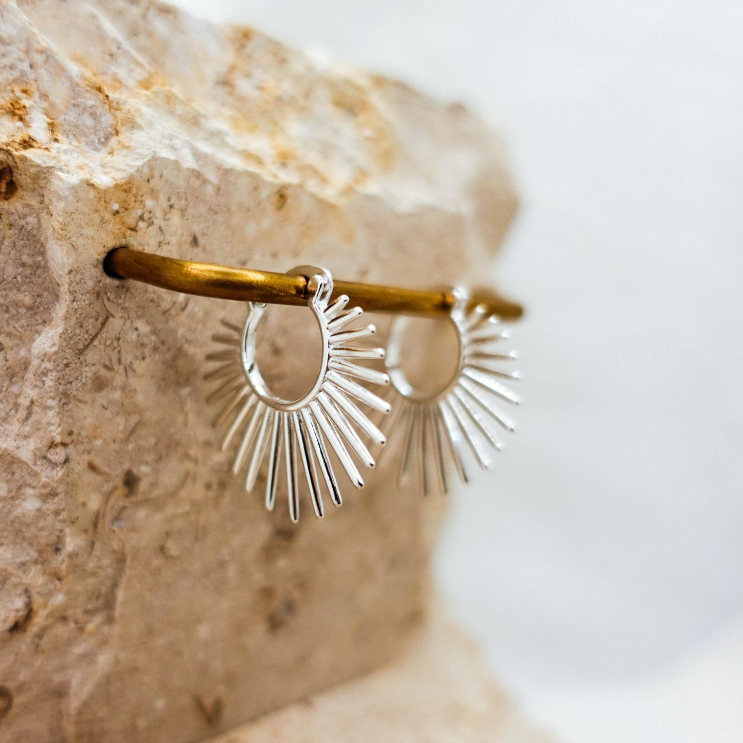 925 Sterling Silver Sunburst Hoop Earrings, Celestial Jewelry Gift for Her Mom Sister