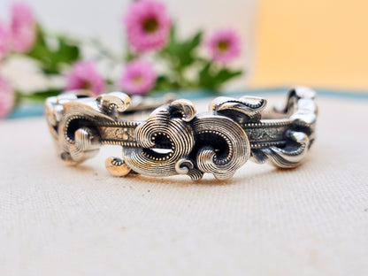 Sterling Silver Wave Cuff Bracelet, Oxidized Boho Bangle