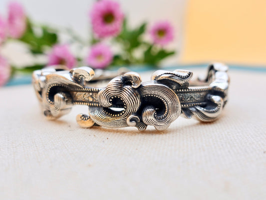 Sterling Silver Wave Cuff Bracelet, Oxidized Boho Bangle