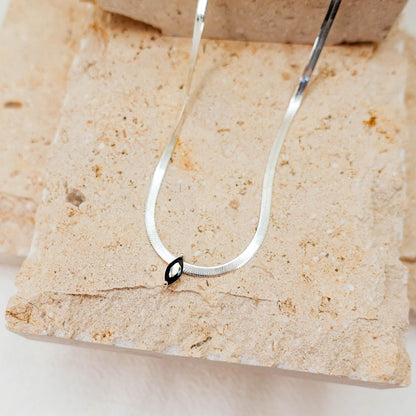 Sterling Silver Omega Chain Necklace: Marquise Black Spinel Pendant