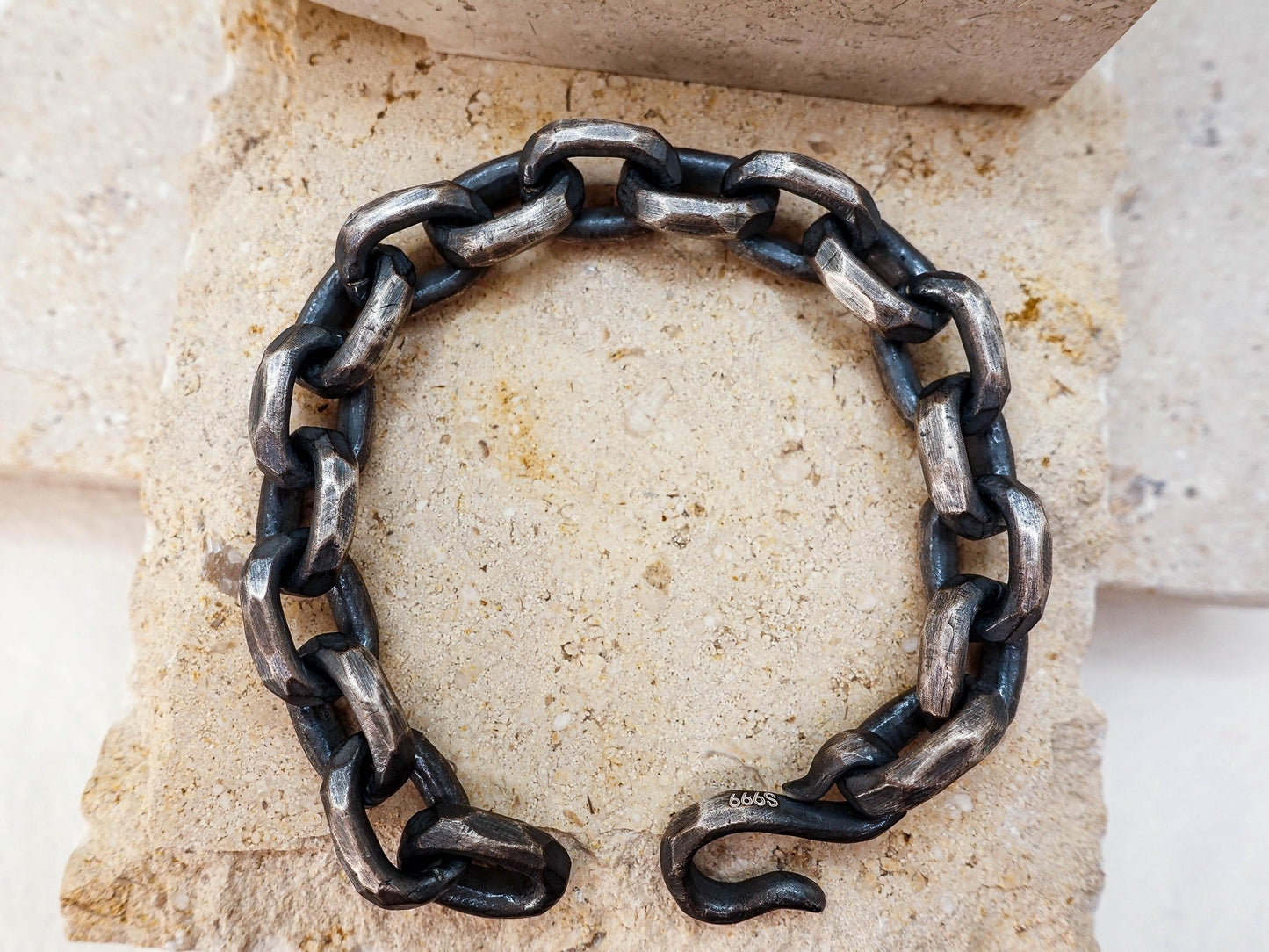 Oxidized Sterling Silver Celtic Chain Bracelet: Hand Hammered Viking Jewelry