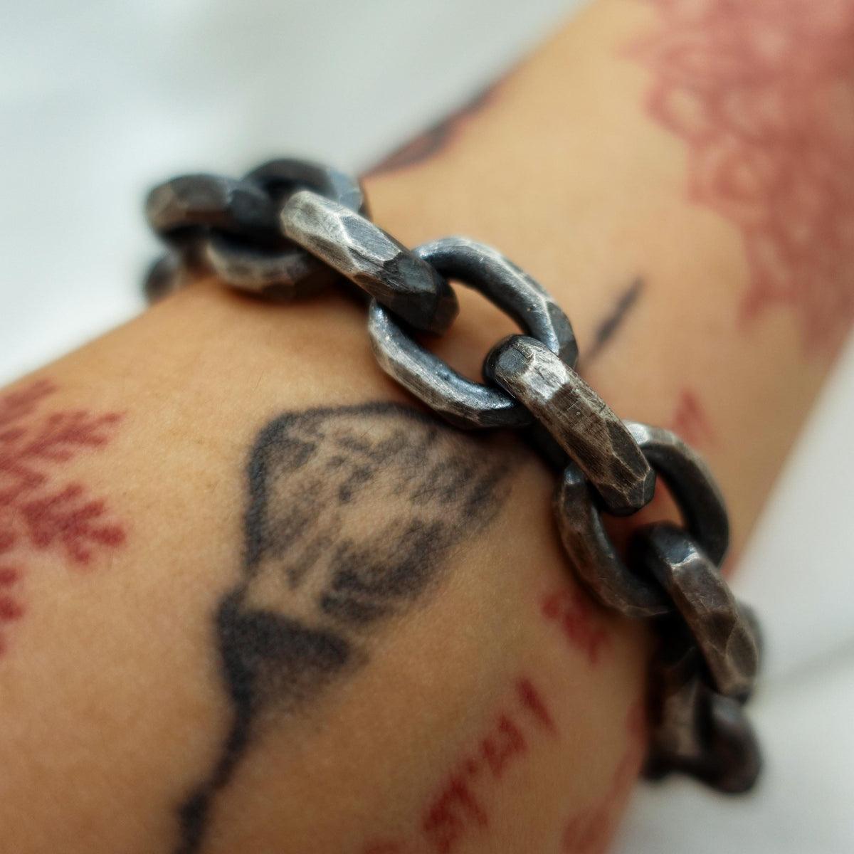 Oxidized Sterling Silver Celtic Chain Bracelet, Hand Hammered Viking Jewelry Gift for Him