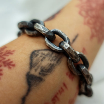 Oxidized Sterling Silver Celtic Chain Bracelet, Hand Hammered Viking Jewelry Gift for Him